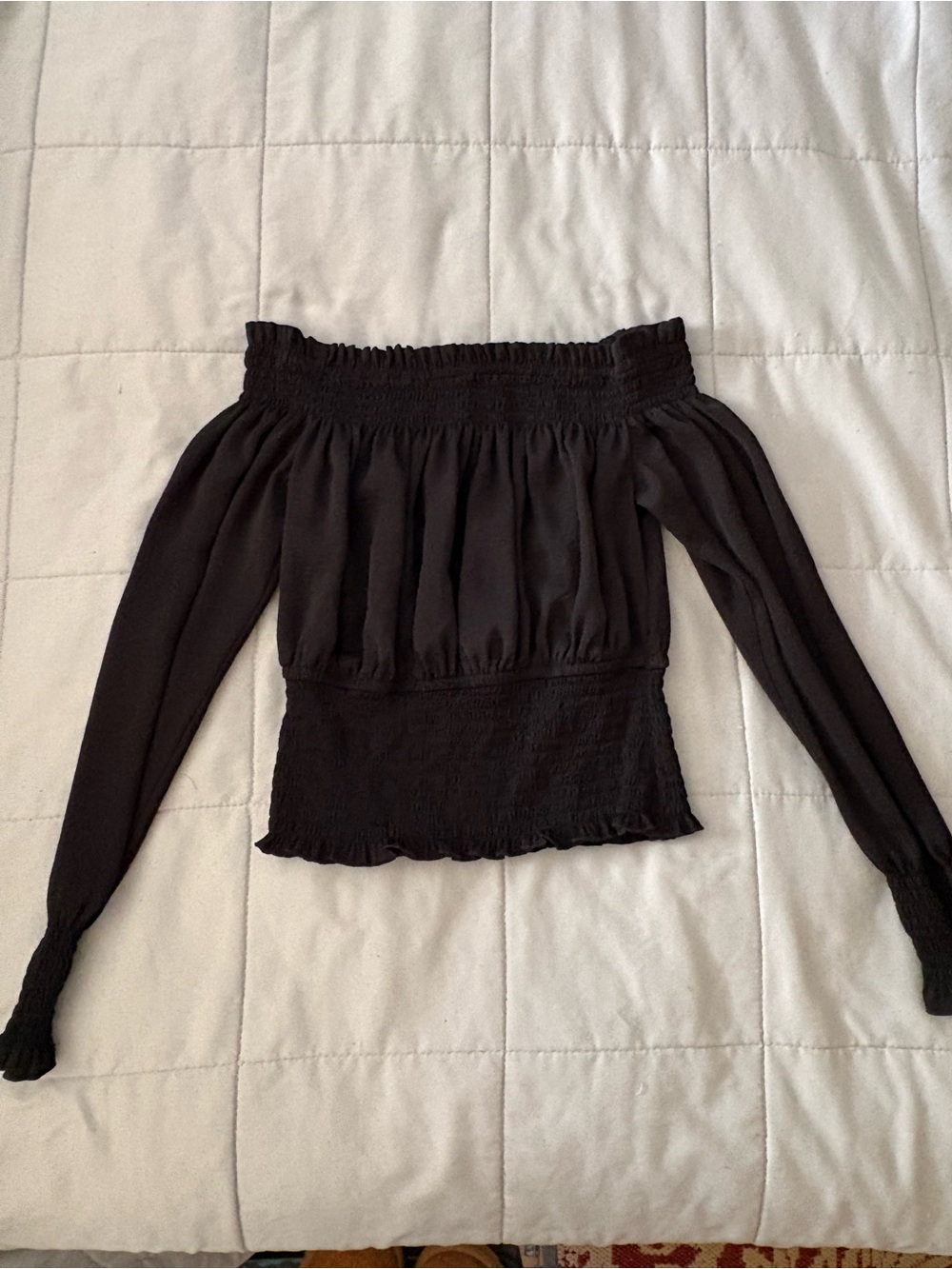Express Black Off-the-Shoulder Smocked Waist Blouse